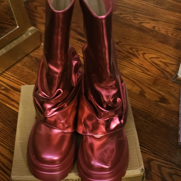 Shiny Hot Pink Women's Combat Boots - Picture 1 of 4